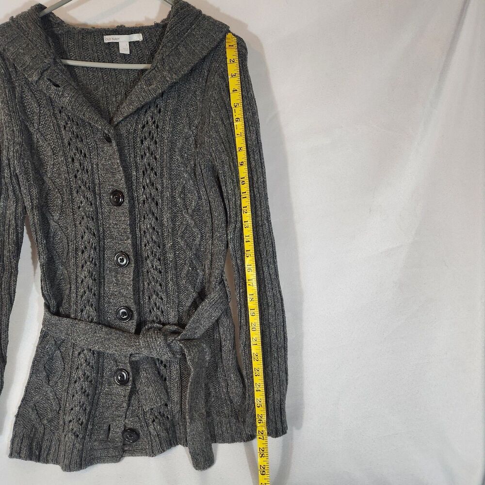 Old Navy Cable Knit Buttoned Cardigan W/ Belt Large Lamb's Wool Blend Casual Y2K - Picture 3 of 7